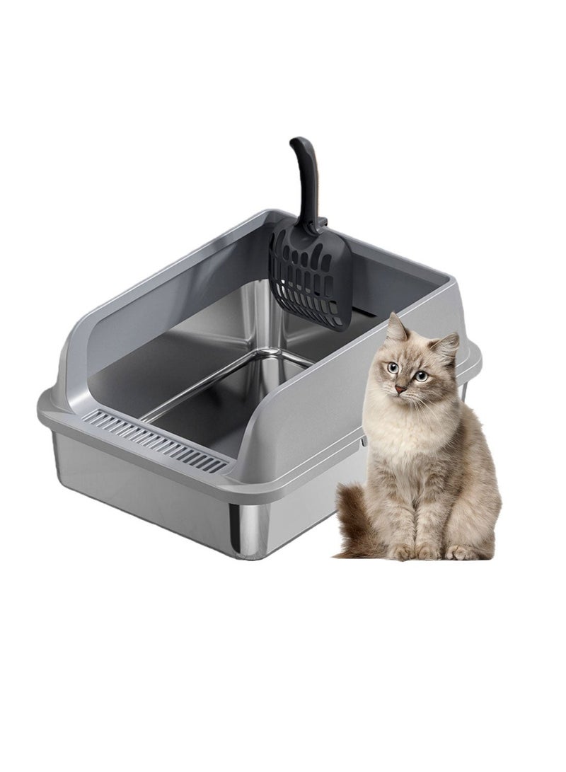 Kidle Stainless Steel Cat Litter Box Metal Litter Pan Tray with High Wall Sides for Small Animals with Scoop - Image 1